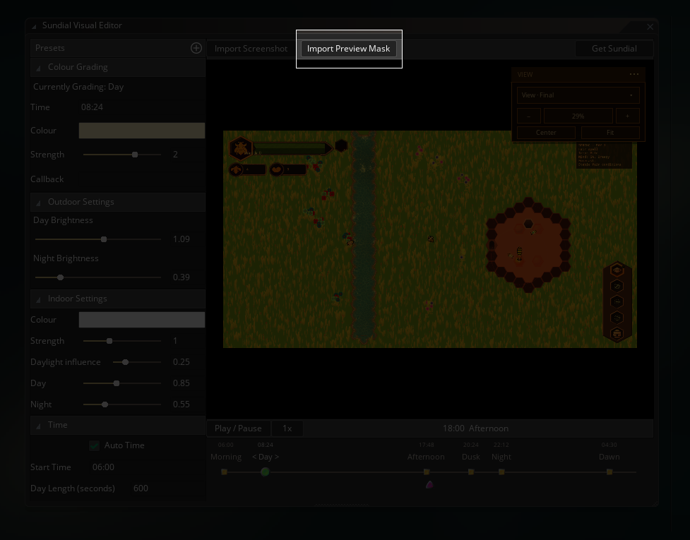 Sundial import mask button highlighted
